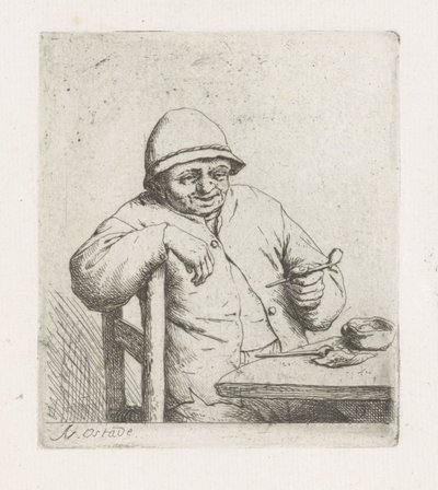 Uomo con una pipa al tavolo da Adriaen van Ostade