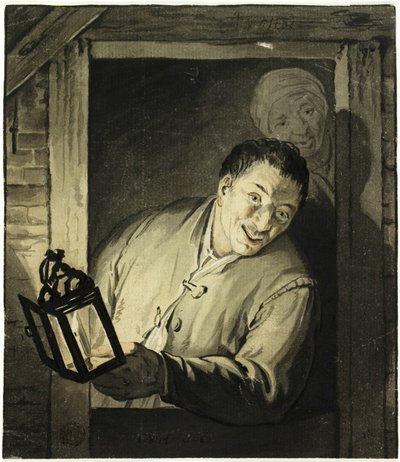 Uomo con Lanterna sulla Soglia da Adriaen van Ostade