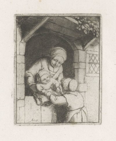 Madre con due bambini in una porta da Adriaen van Ostade
