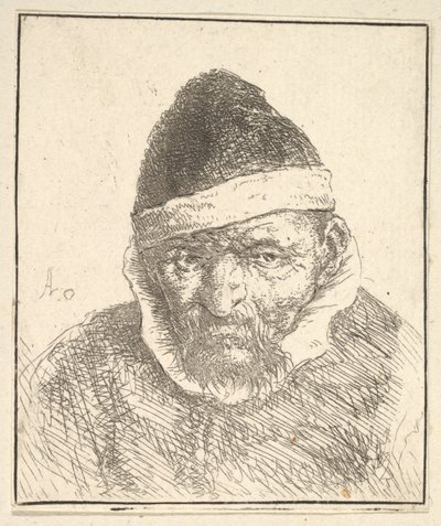 Vecchio con colletto bianco e cappello a punta da Adriaen van Ostade