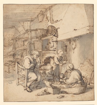 Famiglia di contadini intorno al camino da Adriaen van Ostade