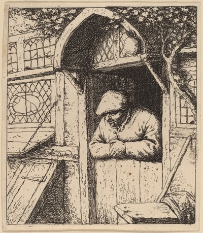 Contadino appoggiato alla sua porta da Adriaen van Ostade