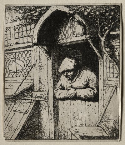 Contadino appoggiato alla porta di casa da Adriaen van Ostade