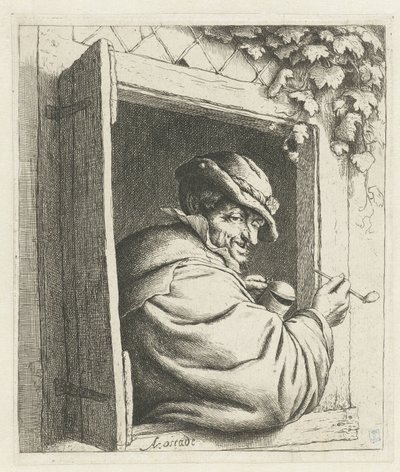 Contadino che fuma in una finestra da Adriaen van Ostade