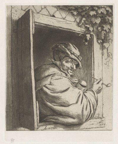 Contadino che fuma in una finestra da Adriaen van Ostade