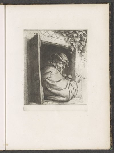 Uomo che fuma in una finestra da Adriaen van Ostade