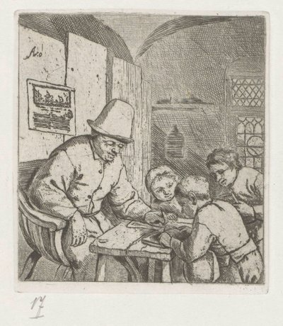 Maestro con tre allievi al tavolo da Adriaen van Ostade