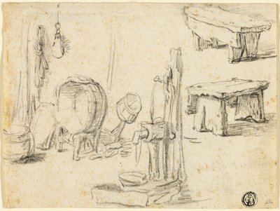 Schizzi di pompa, lavatoio e panchine da Adriaen van Ostade
