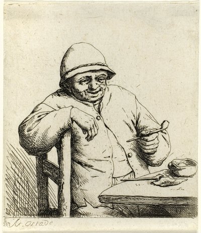 Fumatore appoggiato allo schienale di una sedia da Adriaen van Ostade