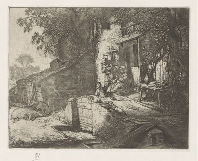 Donna che fila davanti a una casa da Adriaen van Ostade