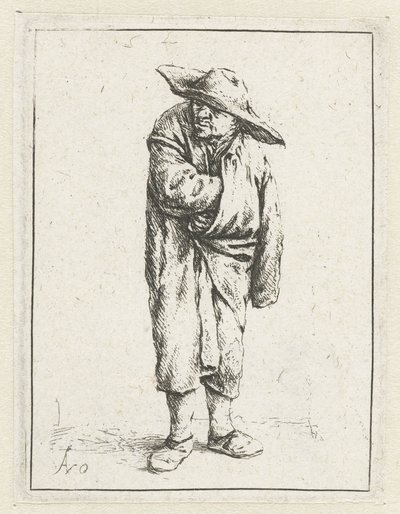 Contadino in piedi con mano e braccio nel mantello da Adriaen van Ostade