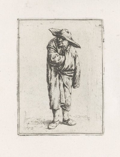 Contadino in piedi con la mano nel mantello da Adriaen van Ostade