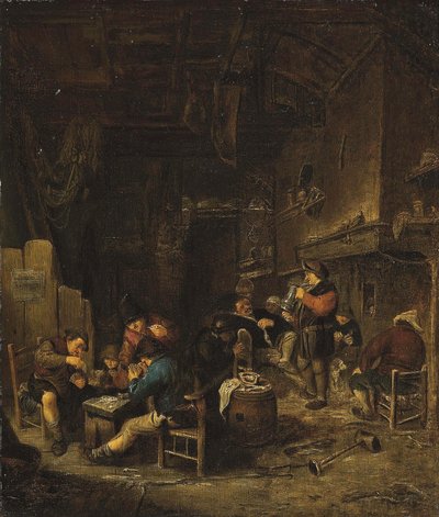 Interno di taverna con contadini che giocano a carte, fumano e bevono da Adriaen van Ostade