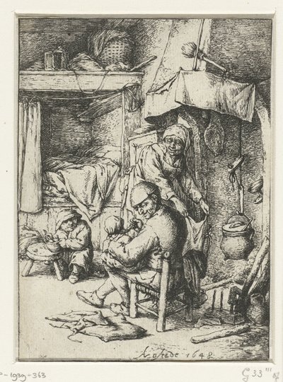 Padre con bambino in grembo in un interno da Adriaen van Ostade