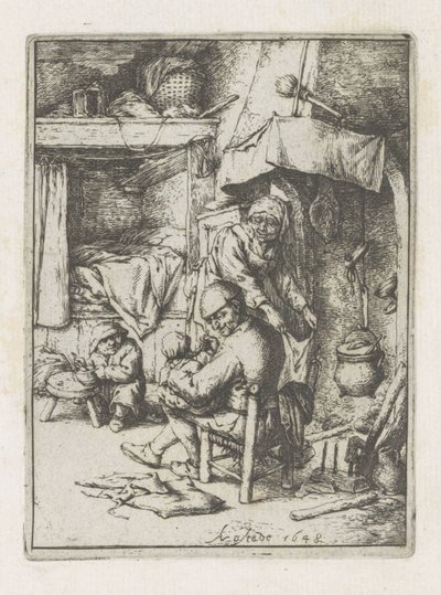 Padre che nutre un bambino da Adriaen van Ostade