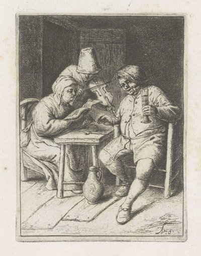 Violinista con una coppia a tavola da Adriaen van Ostade
