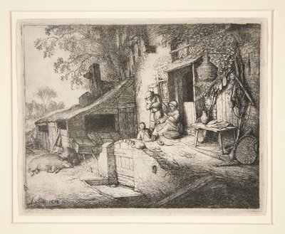 Donna che Filava alla Porta di un Cottage da Adriaen van Ostade