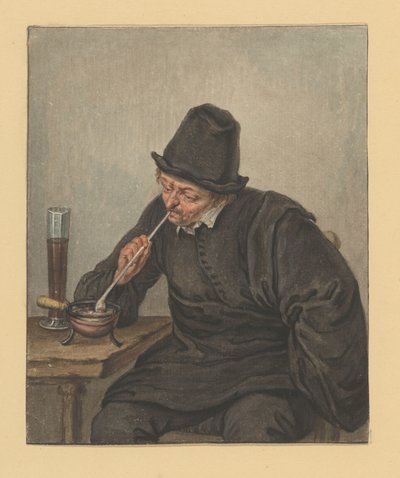 Uomo seduto accende la pipa da Adriaen van Ostade