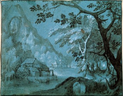 Paesaggio con mulino presso un lago di montagna, c1610-c1620s da Adriaen van Stalbemt
