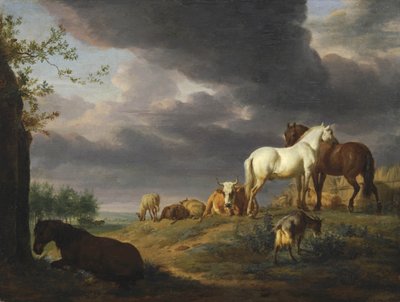 Olandese: Paesaggio con cavalli e altro bestiame Paesaggio con cavalli e altro bestiame da Adriaen van de Velde
