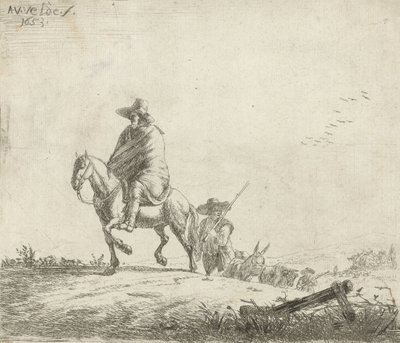 Cavaliere e mandriano con bestiame su una strada sterrata da Adriaen van de Velde