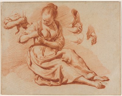 Donna seduta che cerca le pulci, c. 1671 da Adriaen van de Velde