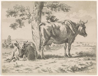 Due mucche presso un albero da Adriaen van de Velde