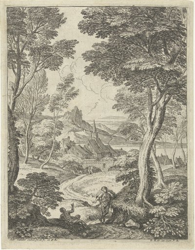 Paesaggio con torre appuntita da Adriaen van der Kabel