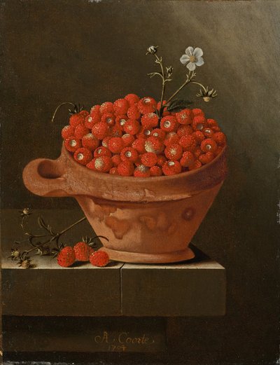 Natura morta con fragole in un vaso di terracotta, 1704 da Adrian Coorte