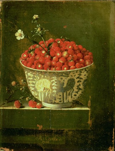 Fragole selvatiche in una ciotola di porcellana cinese Wanli Kraak, 1704 da Adrian Coorte