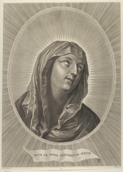 La Testa della Vergine che Guarda in Alto a Destra, in una Cornice Ovale, dopo Reni, ca. 1650-67 da Adrian van Melar