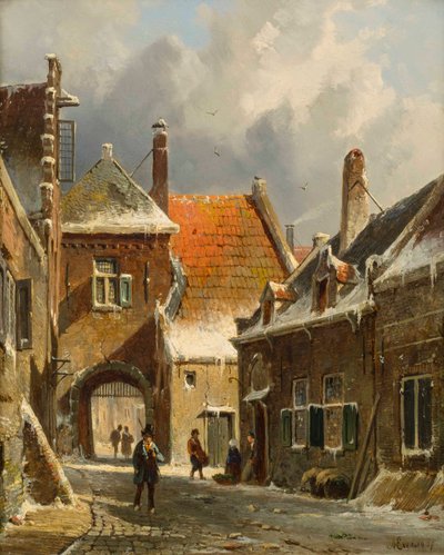 Scena di strada invernale, XIX secolo da Adrianus Eversen