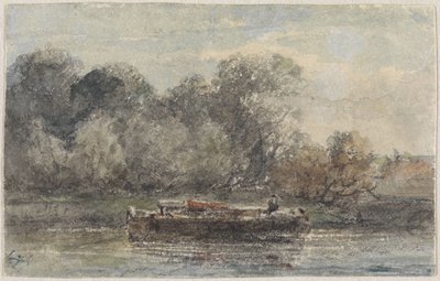 Barca con albero abbassato a riva da Adrianus Eversen