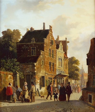 Figure in una strada affollata da Adrianus Eversen