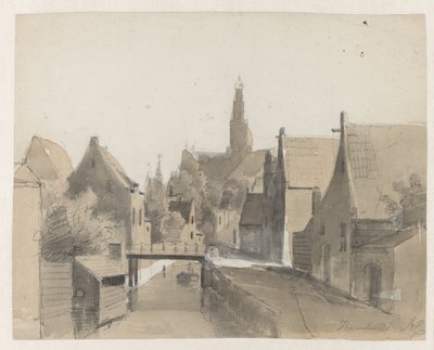 Veduta di un canale a Haarlem, sullo sfondo la St. Bavo da Adrianus Eversen