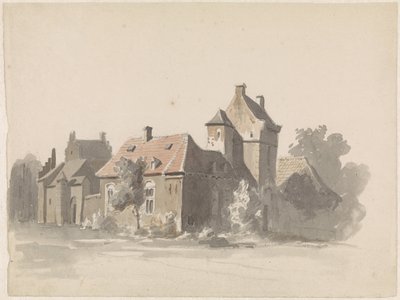 Veduta di un gruppo di case con una piccola porta della città (?) da Adrianus Eversen