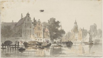Veduta della città con canale da Adrianus Eversen