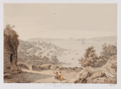 Veduta di Ternate e la rada di Ternate, la costa occidentale di Halmahera, Molucche settentrionali da Adrianus Johannes Bik