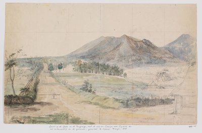 Veduta dei vulcani Gedé e Pangrango, strada Cianjur-Cipanas e residenza del governatore generale a Cipanas, Priangan, Giava Occidentale da Adrianus Johannes Bik
