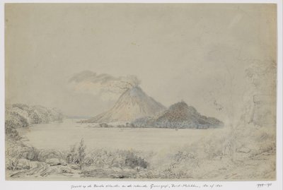 Vista da Lontar su Banda Neira e il vulcano fumante Gunungapi, isole Banda, Molucche centrali da Adrianus Johannes Bik