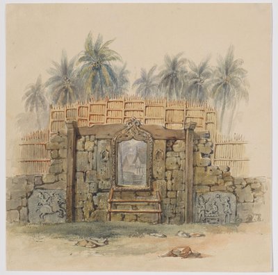 Muro di corallo con apertura incorniciata verso il villaggio di Dula (Dullah), isola di Dullah, Isole Kai, Molucche sudorientali da Adrianus Johannes Bik
