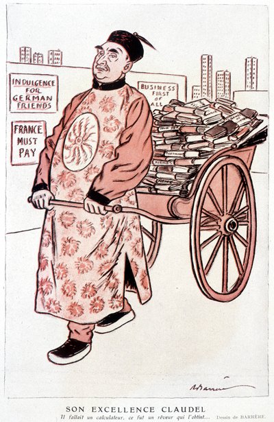 Cartone animato su Paul Claudel, poeta e drammaturgo francese - Barrère, in "Fantasio" del 01/01/1927 da Adrien Barrere
