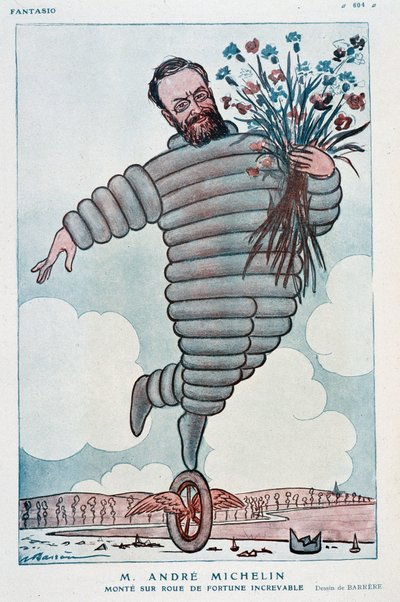 Cartone animato di Andre Michelin e Bibendum - Illustrazione di Adrien Barrere (1877-1931) in "Fantasio" del 01/07/1923 da Adrien Barrere