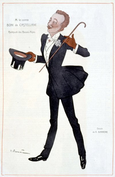 Cartone animato del Conte Boni di Castellane - Illustrazione di Adrien Barrere (1877-1931) in "Fantasio" da Adrien Barrere