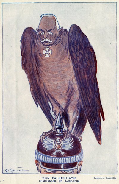 Cartone animato del generale tedesco Erich von Falkenhayn (1861-1922) (Basso Tribunale Charognard) in "Fantasio" 1916 - Illustrazione di Adrien Barrere (1877-1931) da Adrien Barrere