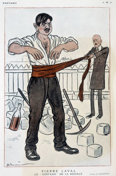 Cartone animato di Pierre Laval, il forte sociale - Illustrazione di Adrien Barrère (1877-1931) in Fantasio del 01/09/1925 da Adrien Barrere