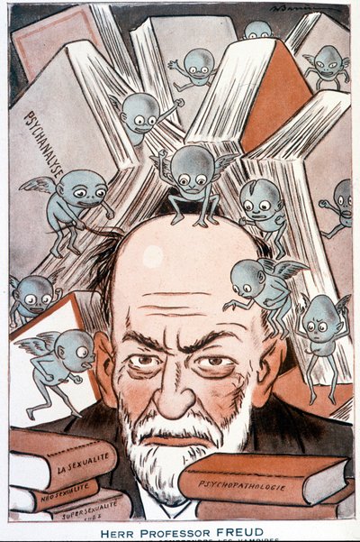 Cartone di Sigmund Freud "Le qui fait comprendre les vampires" - Illustrazione di Adrien Barrere (1877-1931) in "Fantasio" del 15/05/1931 da Adrien Barrere