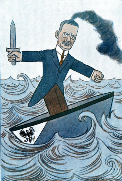 Cartone animato di Wilhelm Cuno (1876-1933) politico tedesco responsabile degli affari marittimi. Disegno di Adrien Barrere (1877-1931) da Fantasio da Adrien Barrere
