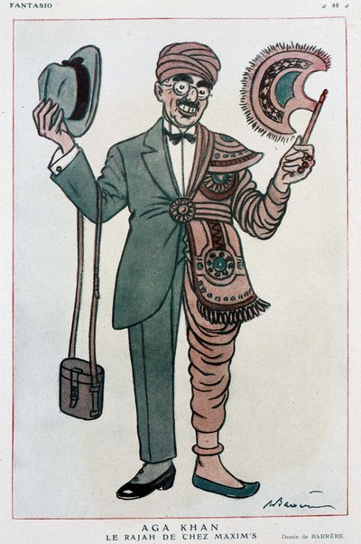 Disegno comico di Barrere su Muhammad Chah Agha Khan III da Adrien Barrere