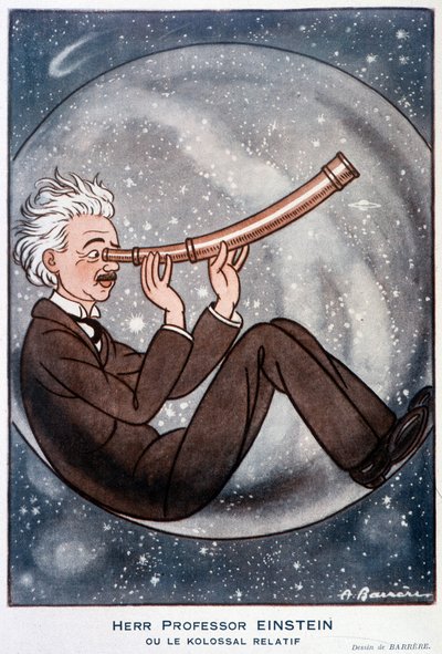 Herr professor Einstein o il relativo Kolossal - Illustrazione di Adrien Barrère (1877-1931) in "Fantasio" del 01/03/1931 da Adrien Barrere